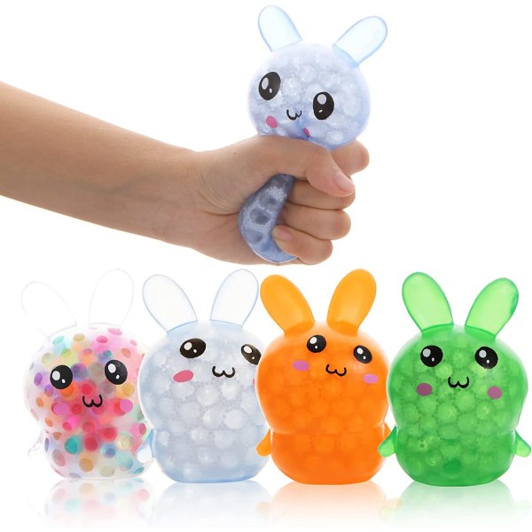 4-pack squishy påskharestressbollar leksak för barn Vuxna, stress relief fidgetbollar fyllda med vattenpärlor för att koppla av, påskfestgåvor