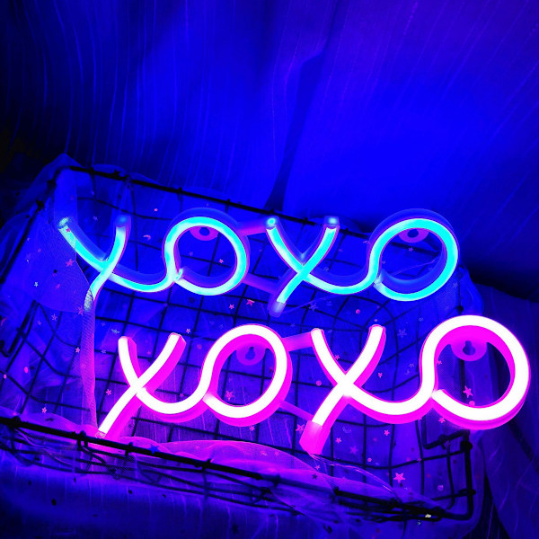 Neonskylt, Neonljus för estetiskt spel i sovrummet Väggdekor LED-skyltar för födelsedagspresent Pojkvän Flickvän Älskar XOXO (blå)