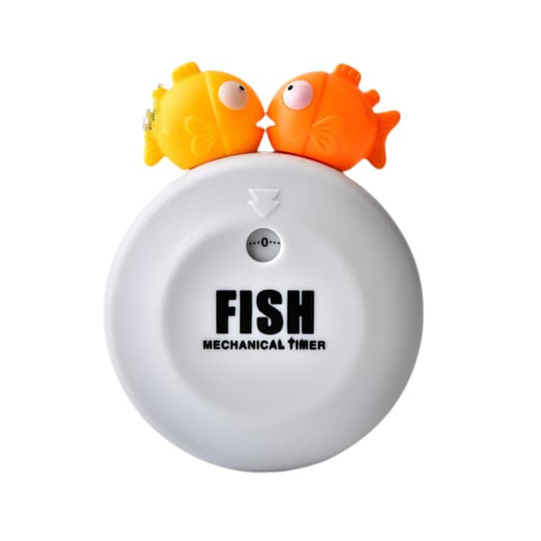 Sød kys fisk design køkken timer, mekanisk timer 55-minutters timer, madlavning nedtælling, timer med magnet til køleskab (grå)