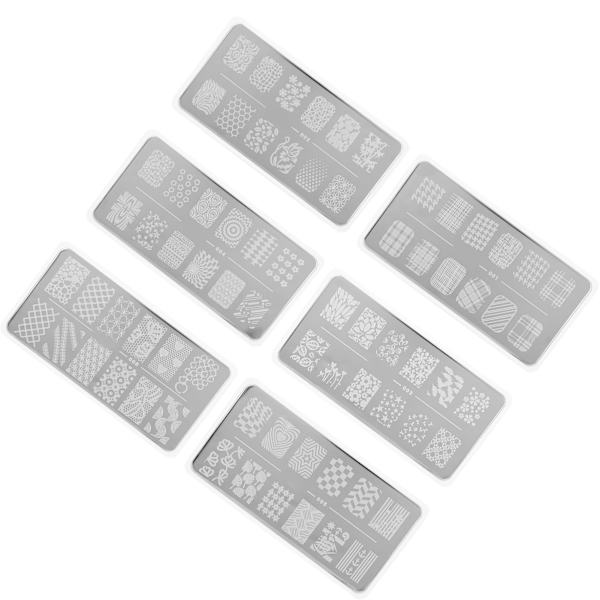 6 stk. neglekunst stemplingsplader i rustfrit stål manicure billede skabelon DIY negle stencil værktøj