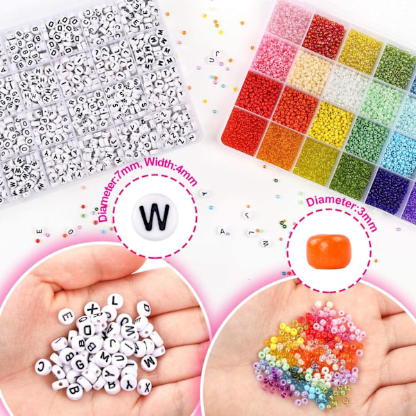 12000 stk. 3 mm glasperler til armbåndssæt med bogstavperler, venskabsarmbåndssæt 8/0 håndværksperler til smykker