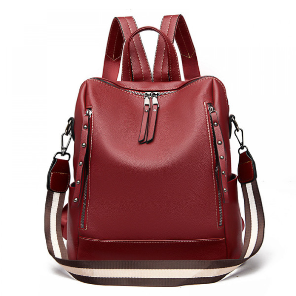 Oblique Straddle Ryggsäck för kvinnor, ryggsäck Mjukt läder Vattentät ryggsäck Multifunktionell ungdomsväska (Färg: Röd)