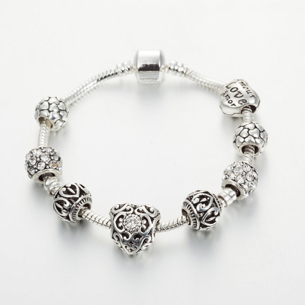 Berlockarmband för kvinnor, Ormbenskedja med pärlor i kristall, Armband för Skattlåda, passar de flesta handleder, Alla hjärtans dagpresenter för kvinnor (storlek: 17 cm)