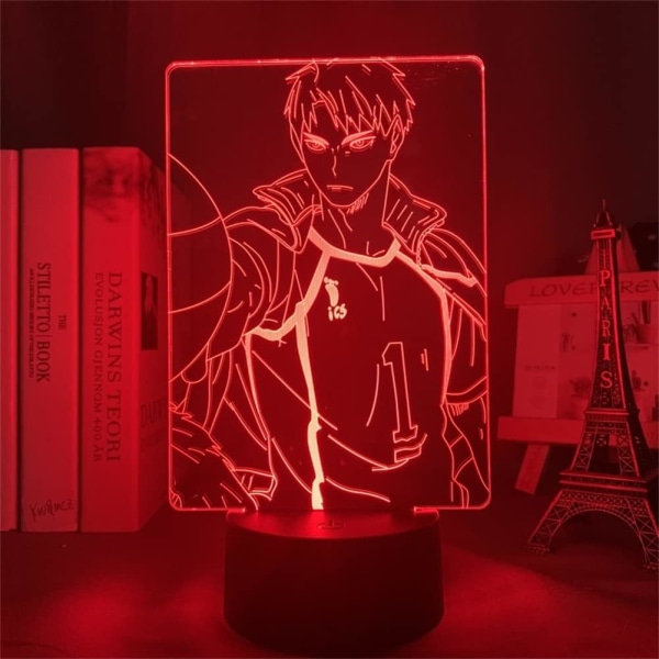 WJ Anime Led Lys Ushijima Wakatoshi Figur 3D Illusjon Nattlys for Barnerom Decor Manga 16 Fargeendring med Fjernkontroll RGB Fargerik Nattlampe