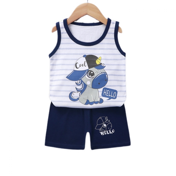 AVEKI Boy's Toddler Cotton Sleeveless T-Shirt and Shorts Set Summer Outfit  --- Dark Blue C（Size 130）