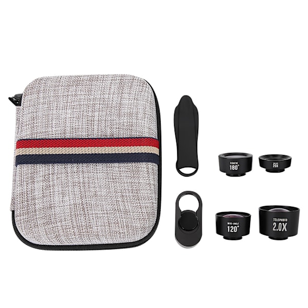 4-i-1 bärbar fisheye + vidvinkel + makro + telekonverterlins kit med klämma för mobiltelefon