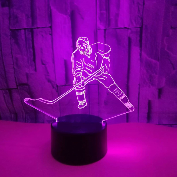 WJ Hockey Player Mönster, 3D Illusion Lamp, 3D Nattljus 3D LED Nyhet Födelsedag Semester Ljus Present Touch Fjärrkontroll Leksak