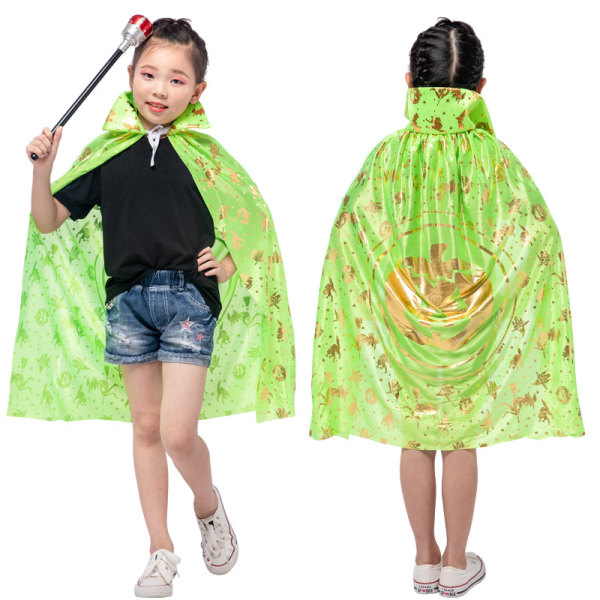 Halloween Cloak Children's Day Masquerade Performance Dress Up Satin Cloak Five-Star Cloak Cloak Set (green pumpkin cape)