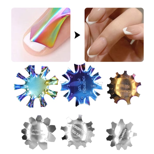 6 st. Rostfritt Stål Fransk Nagelspa Nagelkanttrimmer DIY Enkel Linje Nagelmall Verktygssats