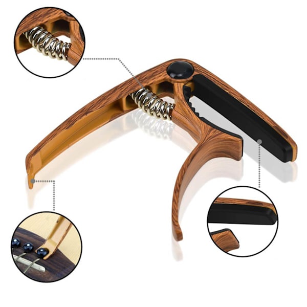 Gitarr Capo Plektrum Set Legering Trä Korn Blank Universal Capo med Plektrum Väska för Prestanda