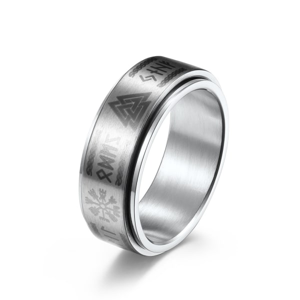 Vintage Viking Rune Ring Män Kvinnor Roterande nordiskt rostfritt stål Odin Triangel Ring Punk Amulett Smycken Present-9