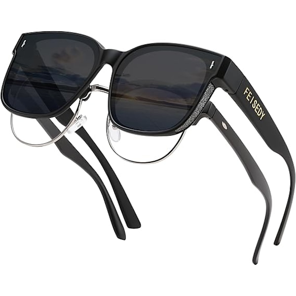 Solglasögon Passar Över Glasögon Oversized Polariserade Glänsande för Kvinnor Solglasögon UV400 B0269 Matte Black Frame & Grey Lens