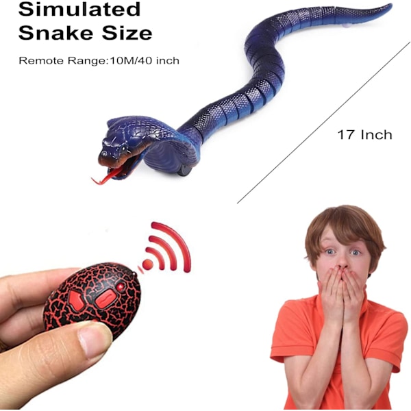 Fjernkontroll Slange Oppladbar Simulering RC Slange Leke 17\" Lang Falsk Kobra Dyr Triks Skremmende Mischief Leke for Barn (Blå)