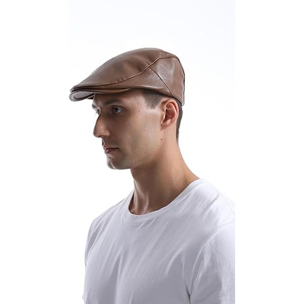 Mænds Klassisk Kunstlæder PU Kørsel Ivy Hat Fiske Golf Beret Newsboy Flat Cap