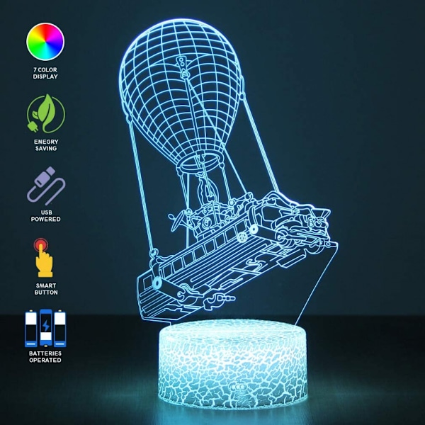 3D Lampe Battle Bus RGB Stemningslampe 7 Farge Lysbase Akryl Stereo Illusions LED Bord Nattlampe (Battle Bus Crackle Base)