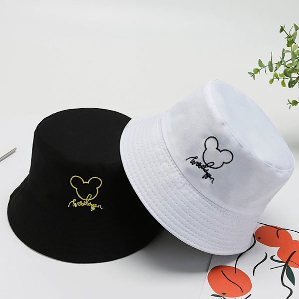 Hinkhatt för kvinnor, vändbar sommarvisir, avslappnad potthatt, vit och svart, Mickey
