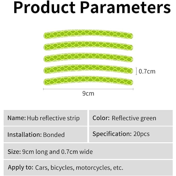 20 stk bilhjul reflekterende klistremerker sikkerhetslysende reflekterende striper - lite skinn (ett sett)
