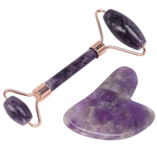 Bærbar ansiktsmassasjerull, ansiktsmassasjerull, hjerteformet Gua Sha-tavlesett (ametystrull, hjerteformet Gua Sha-tavle)