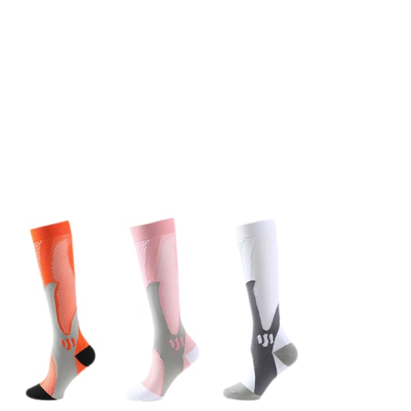 3 Pair  XXL Size Medical Sport Compression Socks Men,20-30 mmhg Run Nurse Socks for Edema Diabetic Varicose Veins（pink+orange+white）