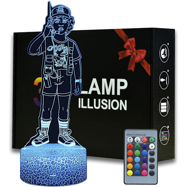 WJ 3D Illusion Stranger Nattlampa LED-lampa 16 färger föränderliga med fjärrkontroll Hem Sovrumsbelysning Kreativa julklappar för pojkar flickor Märkliga berättelser