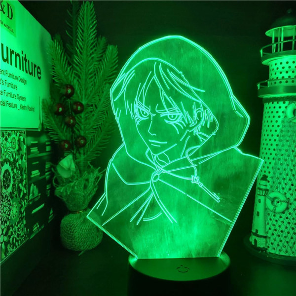 WJ Attack Eren Jaeger 3D-lampa Illusion Desktop Lam LED-sensorljus Atmosfär Sängbordsnattlampor 3D Optisk Illusion Nattljus PXJD Attack on Titan-D