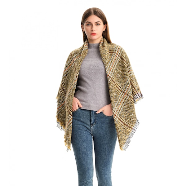 Kvinnors Chunky Plaid Tartan Rutig Mjuk Borstad Halsduk Wrap Tassel Trims（Gul）