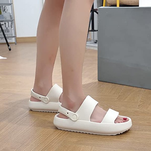 Pudeslippers til kvinder og mænd, Cloud Slippers, skridsikre, hurtigtørrende badeværelses- og brusebadsslippers, åbne tå, bløde, tykke slippers (hvide)