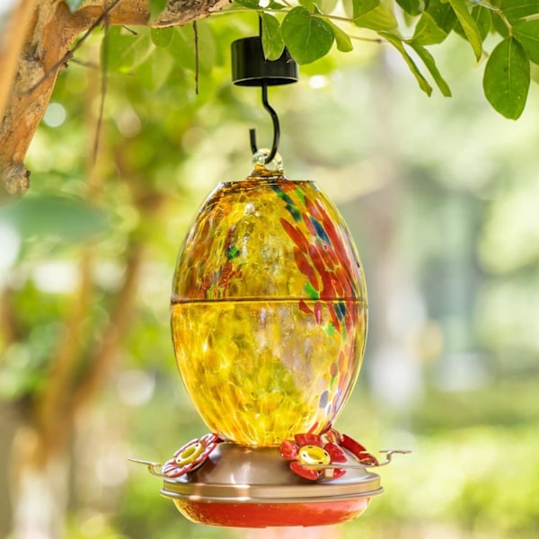 WJ Hummingbird Feeders for Outdoors Hanging, Blown Glass Hummingbird Feeder, Hummingbird Gifts for Mom, Garden Backyard Decor, Unique