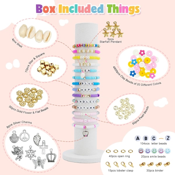 5300 Clay Beads Bracelet Making Aesthetic Kit, Polymer Heishi Preppy Letter Beads for Friendship Bracelet, Pearl Disc Beads Charms f blackby01