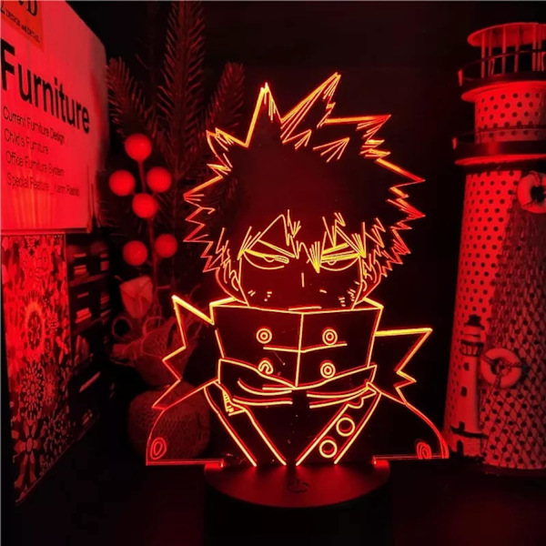 WJ Academia Katsuki Bakugo Anime Akryl 3D Illusion Lampe til Børns Soveværelse Dekoration Fødselsdag Gave Manga Gadget 3D Optisk Illusion Nattelys PXJD My Hero Academia-A