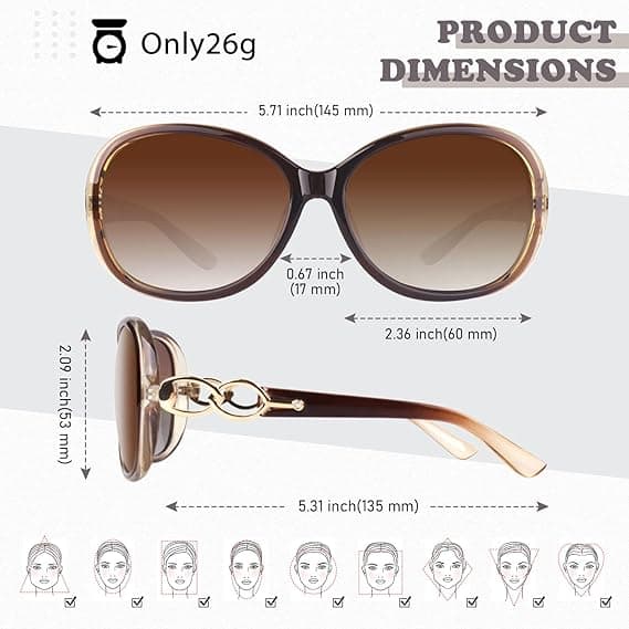 Dame polariserede oversized solbriller 100% UV400 beskyttelse mode damesolbriller Brown