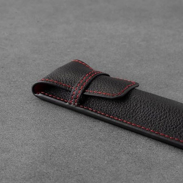 Pencil Sleeve Kompatibel med Apple Pencil (USB-C, 1:a och 2:a generationen) – Äkta läder Apple Pencil-fodral med mikrofiberfoder Black with Red Detail