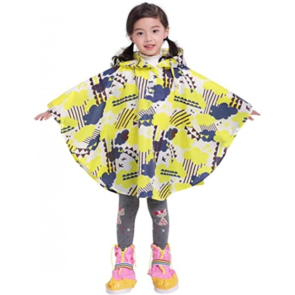 Barn Regn Poncho Huvjacka Regnrock, Gula Moln, XL