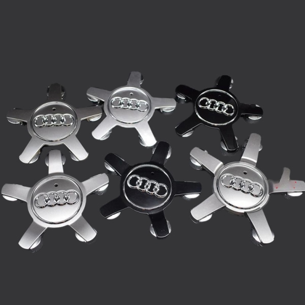 Passar till Audi 134mm femkloig fotdäcksskydd navkapsel logotyp A6 A4L-Audi 5-kloig konvex grå (fyra pack)