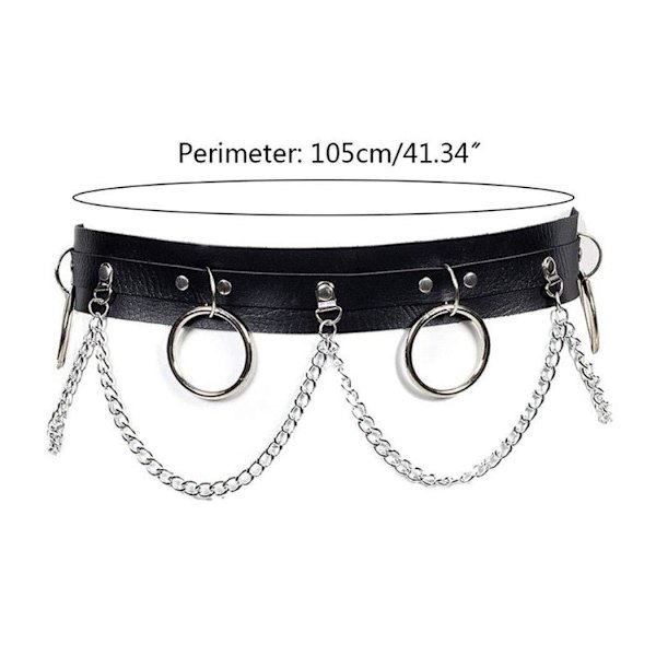 Punk midjekedja bälte läder kroppskedjor Rave kroppssmycken accessoarer för kvinnor och flickor (svart)