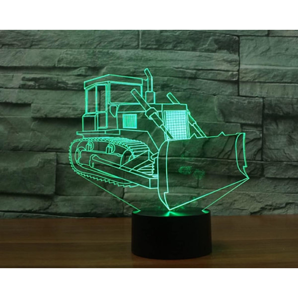 3D Bulldozer Bil Fjernkontroll 16 Farge Nattlys Illusjon Akryl LED Bordlampe Sengelampe Barn Soverom Skrivebord Dekor Bursdagsgaver Leker for Barn