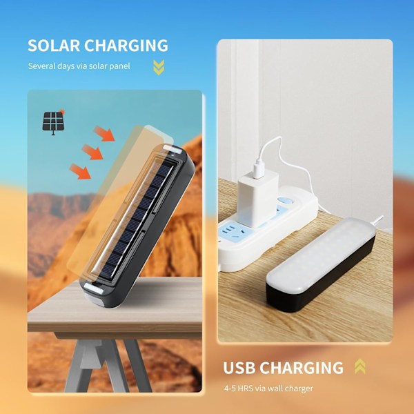 Solar Camping Lantern - Solcelle Oppladbar Campinglykt, Solcelledrevet Bærbar Powerbank, 2000 Lumen, 4 Lysmoduser LED Solar Li black