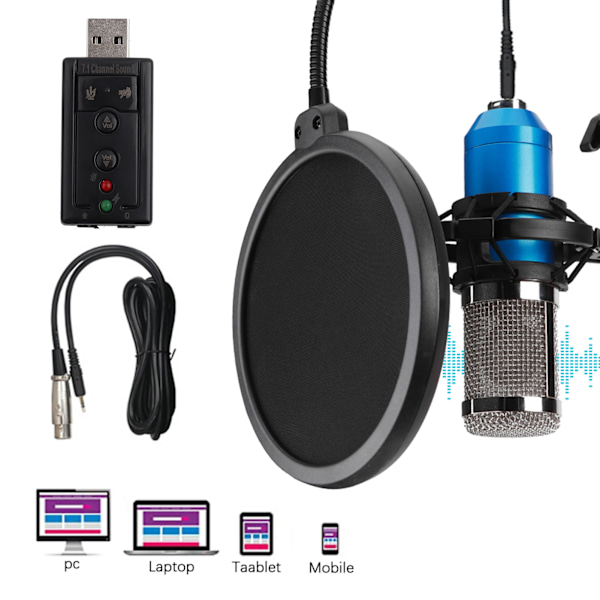 BM800 Svart Kondensatormikrofon för inspelning Live-sändning Sjung Dator USB-mikrofon