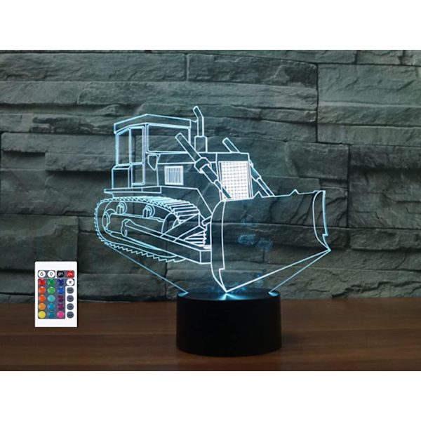 3D Bulldozer Bil Fjernkontroll 16 Farge Nattlys Illusjon Akryl LED Bordlampe Sengelampe Barn Soverom Skrivebord Dekor Bursdagsgaver Leker for Barn