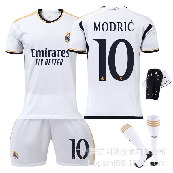 23-24 New Real Madrid Home Children's Adult Football Kit with Socks and Knee Guards-10 MODRIC-S