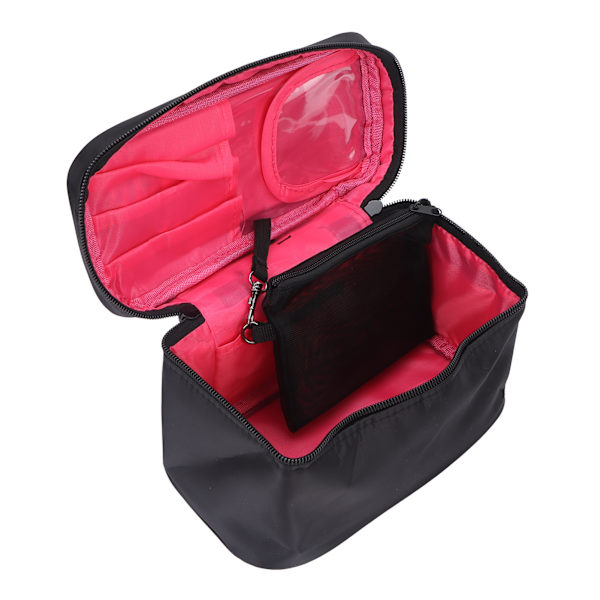 Makeup taske multifunktionel pink indeni sort udenpå stor kapacitet bærbar mode bærbar nylon makeup vask opbevaringspose