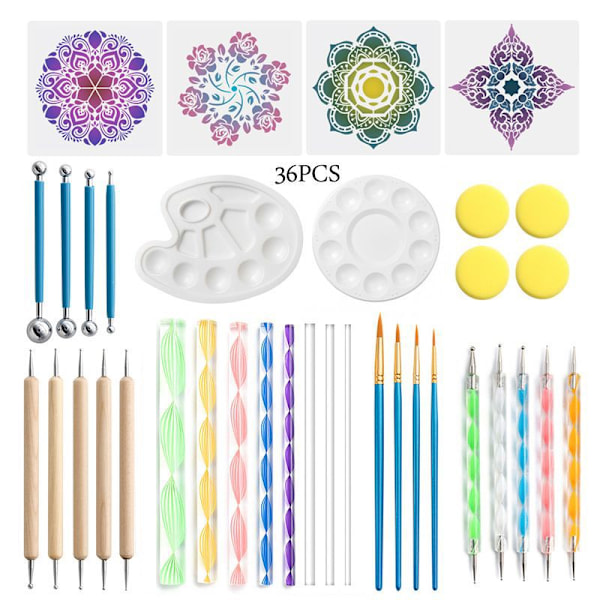 Mandala Dotting Verktygssats - 36 st prickmålning Kit med prickverktyg, bollstylus för stenmålning, färgning, nagelkonst, teckning och