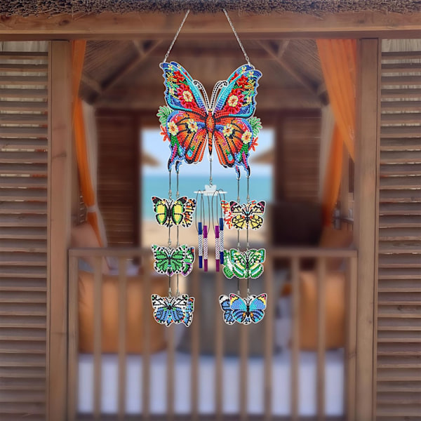 Diamantmålning Vindspel, Solfångare Konst Vindspel Kit Dubbelsidig 5D Fjäril och Kolibri Hängande Ornament för Vuxna Butterfly A
