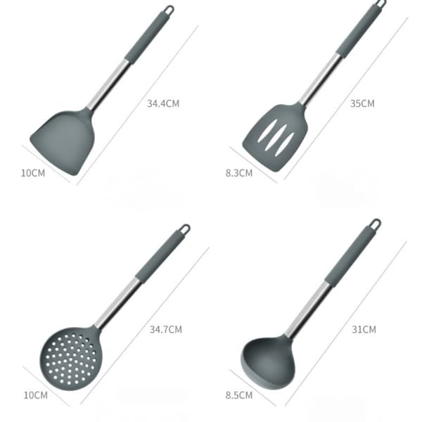 Silikonköksredskap i 4 delar, grå, bakning, servering och matlagning
