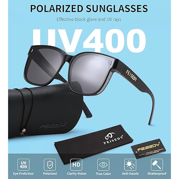 Solglasögon Passar Över Glasögon Oversized Polariserade Glänsande för Kvinnor Solglasögon UV400 B0269 Matte Black Frame & Grey Lens