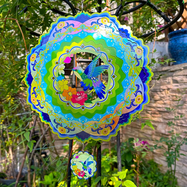 Tuulensuojus Ulkona Metalli Mandala Kolibri 12 tuuman 3D Ruostumattomasta Teräksestä Puutarha Veistos 3D Tuulensuojus Riippuva Piha Puutarha Sisustus Hummingbird