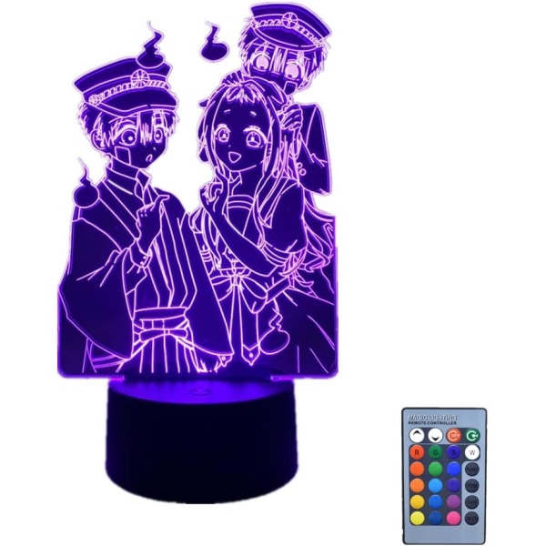 3D Natlampe Toilet-Bound Hanako-kun Anime Illusion Lampe 7 /16 Farve Skiftende Touch Sensor Skrivebordslampe med USB-kabel Børneværelse Soveværelse Dekoration