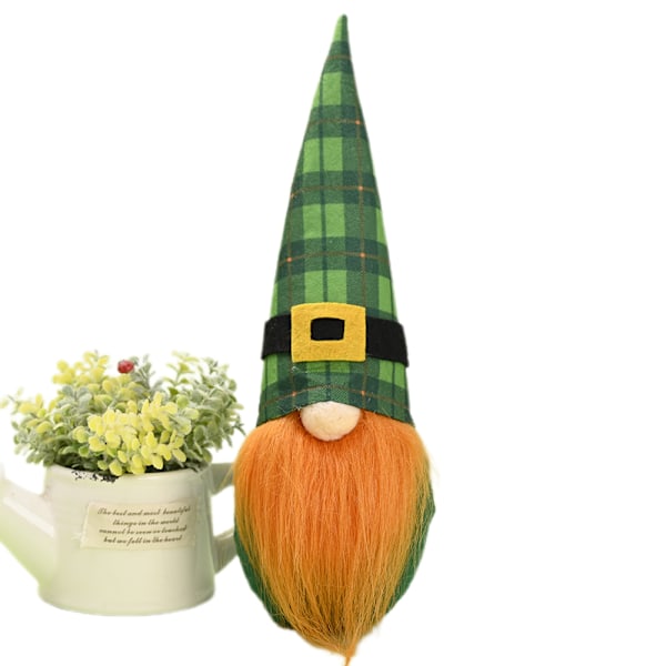 Dekoration av St. Patrick's Day Gnome - Grön bladfestival Långbent rutig tygdocka Irländsk festivalskog Äldre Muppet Dekorationsartiklar C