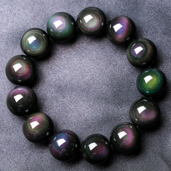 Naturligt svart Obsidian armband för kvinnor män Ädelsten Crystal Rainbow Light Beads Stretch Armband 10 mm