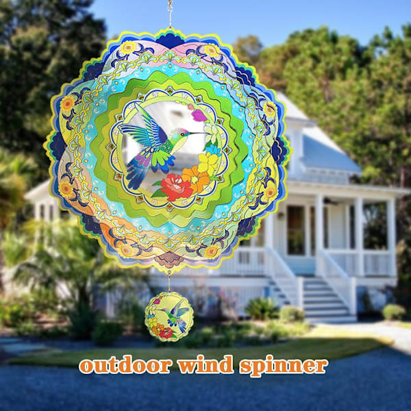 Vindmølle Udendørs Metal Mandala Kolibri 12 tommer 3D Rustfrit Stål Have Skulptur 3D Vindmølle Hængende Have Have Dekoration Hummingbird